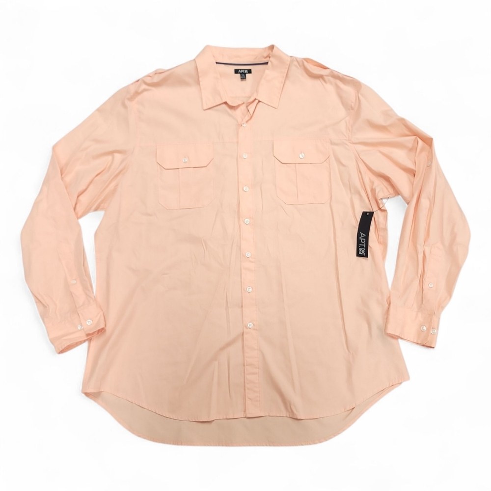 Apt 9 Coral Peachy 100% Cotton Long Sleeve Button Down Shirt w/Epaulets, 2XL XXL